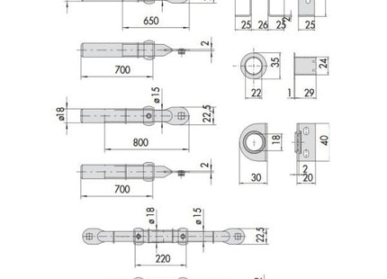 CISA SERIE COMPLETA ASTE CATENACCIO PER SERRATURE A 5 PUNTI DI CHIUSURA