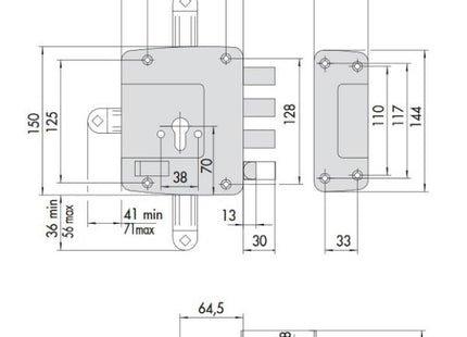 CISA SERRATURA DA APPLICARE DI SICUREZZA 3 CHIUSURE ENTRATA MM64 SX*