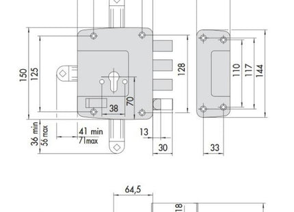 CISA SERRATURA DA APPLICARE DI SICUREZZA 3 CHIUSURE ENTRATA MM64 SX*