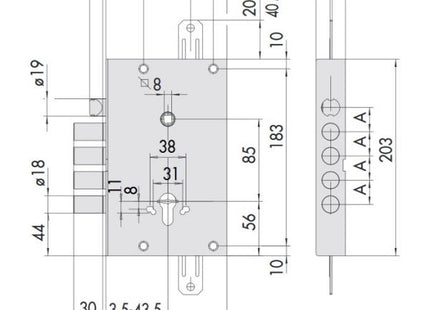 CISA SERRATURA DA APPLICARE DOPPIA MAPPA 3 CHIUSURE ENTRATA MM64 AMBIDX