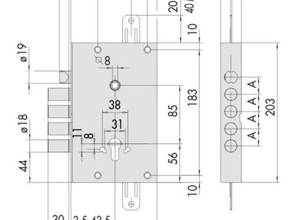 CISA SERRATURA DA APPLICARE DOPPIA MAPPA 3 CHIUSURE ENTRATA MM64 AMBIDX
