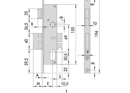 CISA SERRATURA DA INFILARE PER MONTANTI ENTRATA MM35 AMBIDESTRA
