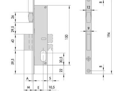 CISA SERRATURA DA INFILARE PER MONTANTI ENTRATA MM18 AMBIDESTRA