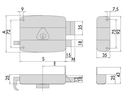 CISA SERRATURA DA APPLICARE CON TIRANTE E POMOLO ENTRATA MM60 SX