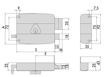 CISA SERRATURA DA APPLICARE CON TIRANTE E CILINDRO ENTRATA MM50 DX