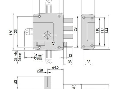 CISA SERRATURA DA APPLICARE DI SICUREZZA 3 CHIUSURE ENTRATA MM64 DX*