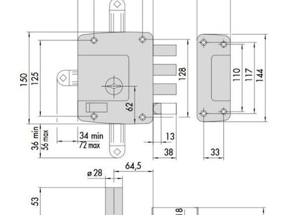 CISA SERRATURA DA APPLICARE DI SICUREZZA 4 CHIUSURE ENTRATA MM64 DX*