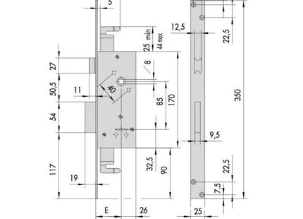 CISA SERRATURA DA INFILARE A DOPPIA MAPPA ENTRATA MM45 AMBIDESTRA