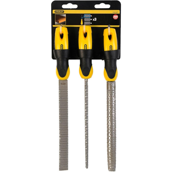 STANLEY SET 3 RASPE PIATTA MEZZATONDA E TONDA DA MM200