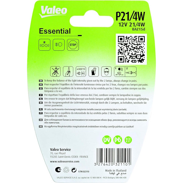 VALEO LAMPADINA LINEA ESSENTIAL P21W/4W 12V 21/4W BLISTER DA PZ2