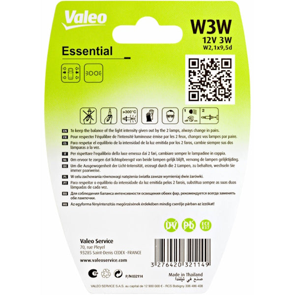 VALEO LAMPADINA LINEA ESSENTIAL W3W 12V 3W BLISTER DA PZ2