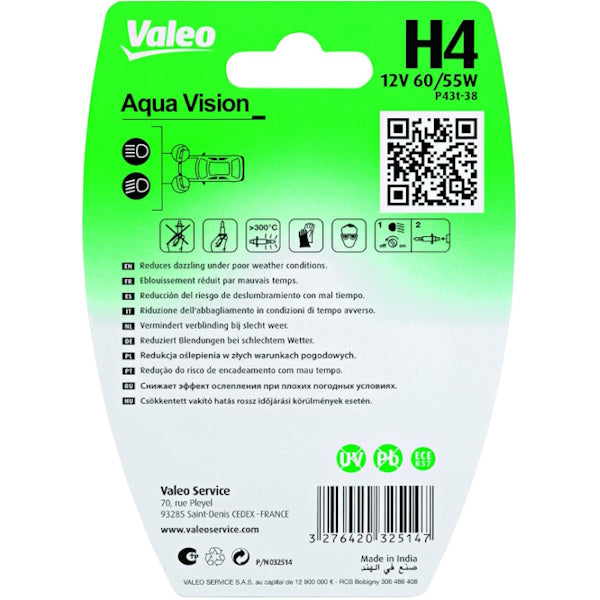 VALEO LAMPADINA LINEA AQUA VISION H4 12V 60/55W