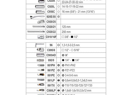 BETA   903E/C98 SERIE 45 CHIAVI A BUSSOLA ESAGONALI 1/4"-1/2"