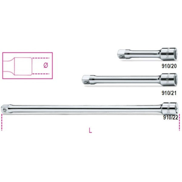 BETA   910/... PROLUNGA CON ATTACCO QUADRO MASCHIO E FEMMINA 3/8"