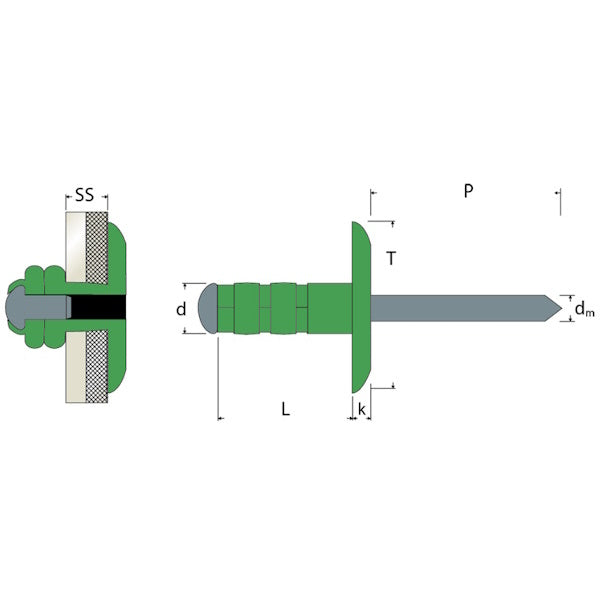 RIVIT RIVETTI MULTIGRIP IN ALLUMINIO TESTA LARGA NERO MM16 D.MM4,8X16,9