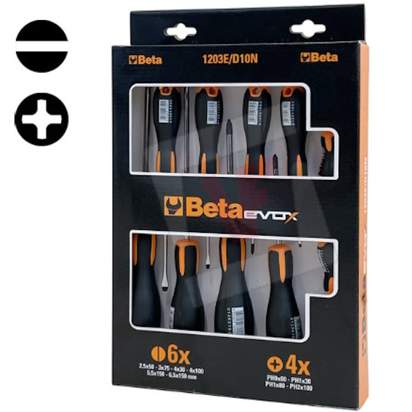 BETA  1203E/D10N SERIE DI 10 GIRAVITI A TAGLIO E A CROCE (A2024)