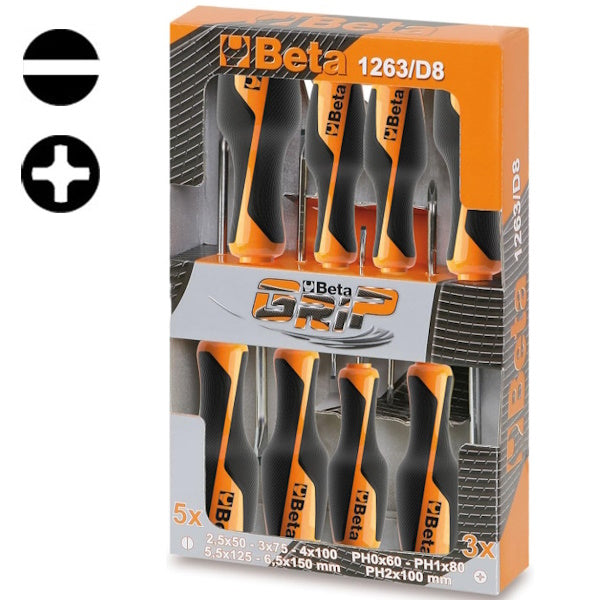 BETA  1263/D8 SERIE DI 8 GIRAVITI A TAGLIO E A CROCE (A2024)