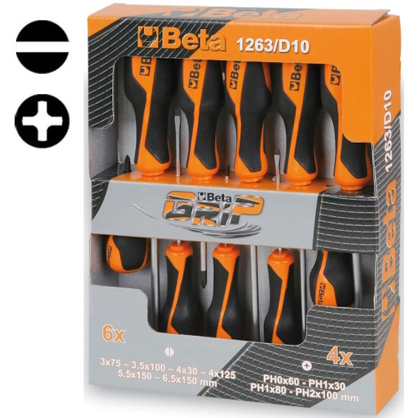 BETA  1263/D10 SERIE DI 10 GIRAVITI A TAGLIO E A CROCE (A2024)