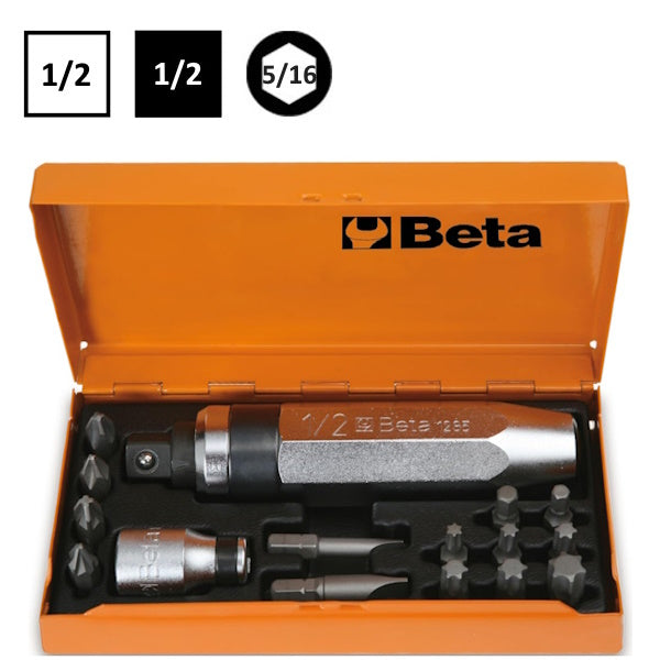 BETA  1295/C14 SET GIRAVITE A PERCUSSIONE CON 14 INSERTI BITS E BUSSOLA