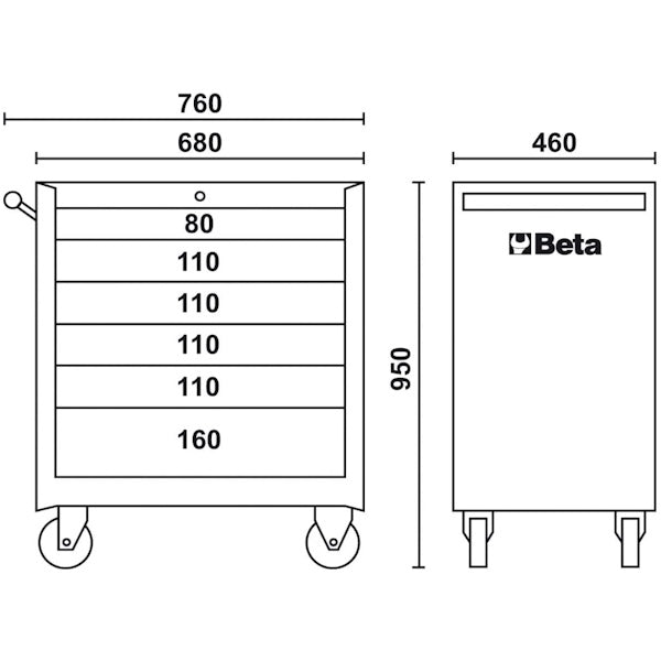 BETA C04BOX CASSETTIERA MOBILE CON 6 CASSETTI BLACK