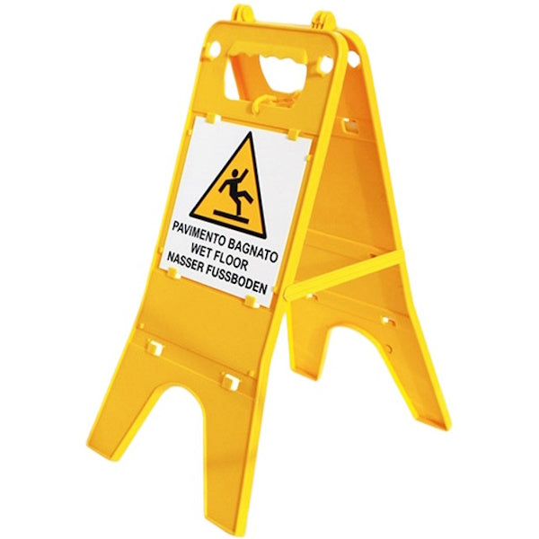 SEGNALE PAVIMENTO BAGNATO CAVALLETTO IN PLASTICA GIALLA MM600X300