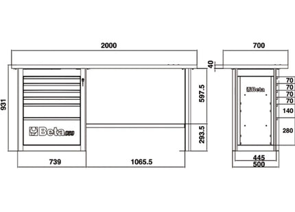 BETA C59A/O BANCO CON CASSETTIERA DA 6 CASSETTI MM.2000X700 ARANCIO*