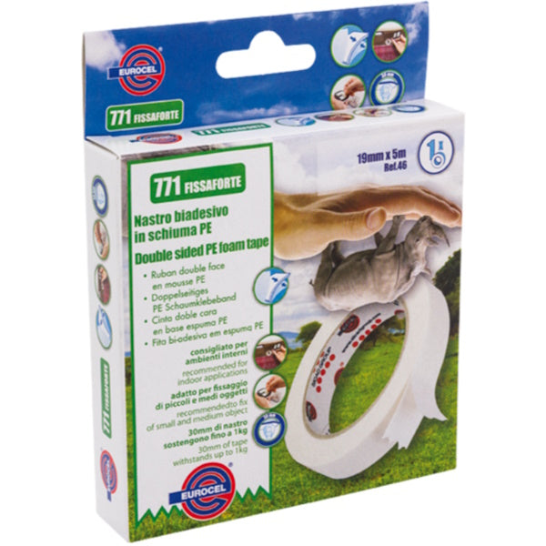 EUROCEL NASTRO BIADESIVO IN SCHIUMA BIANCO MM19X5MT ART.771 FISSAFORTE