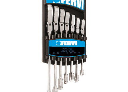 FERVI SERIE 7 CHIAVI COMBINATE CON TESTA SNODATA A CRICCHETTO
