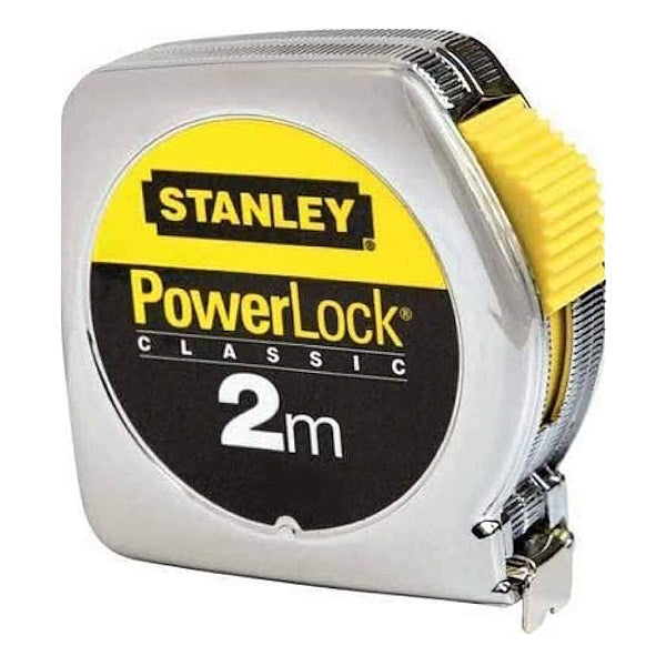 STANLEY FLESSOMETRO POWERLOCK CASSA IN ABS CROMATO MT 2 NASTRO MM12,7*