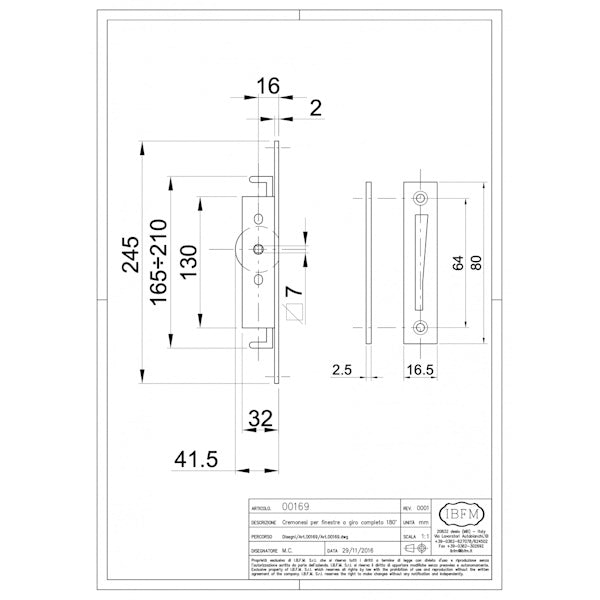 IBFM CREMONESE PER FINESTRA A GIRO COMPLETO 180° ART. 169B BRONZATA