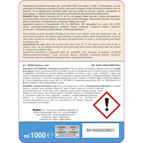 RHUTTEN PULITORE COTTO FLACONE ML1000