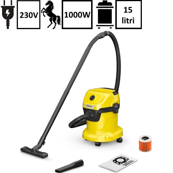 KARCHER ASPIRAPOLVERE WD 3 V - 15/4/20 BIDONE DA LT15 1000W