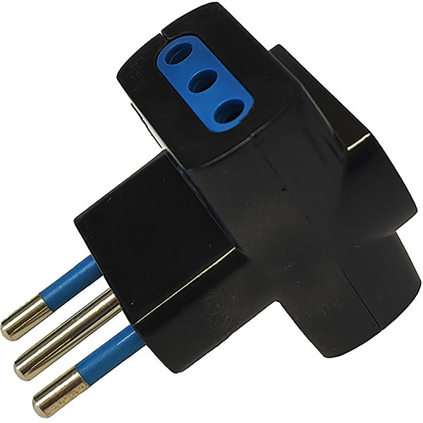FAEG ADATTATORE TRIPLO CON SPINA 2P+T 10A 3 PRESE 2P+T 10A 250V NERO