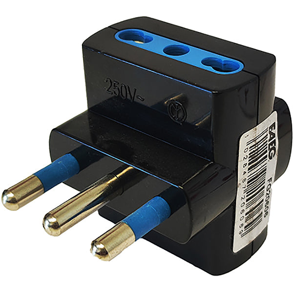 FAEG ADATTATORE TRIPLO CON SPINA 16A 3 PRESE BIPASSO 2P+T 250V NERO