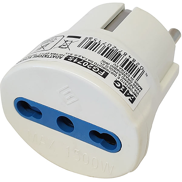 FAEG ADATTATORE CON SPINA SCHUKO 2P+T PRESA BIPASSO 2P+T 250V BIANCO