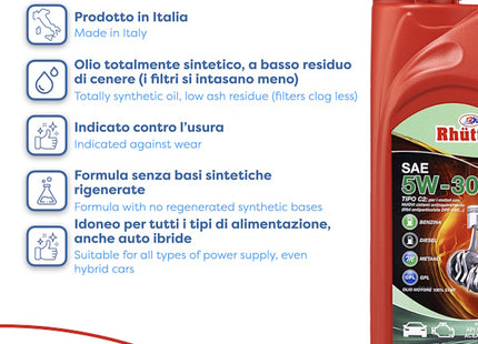 RHUTTEN OLIO MOTORE 4T  5W-30 C2 FLACONE DA LT1