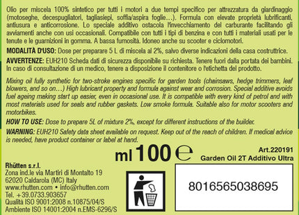 RHUTTEN OLIO GARDEN 2T SINTETICO ULTRA PER MISCELA FLACONE DA ML100