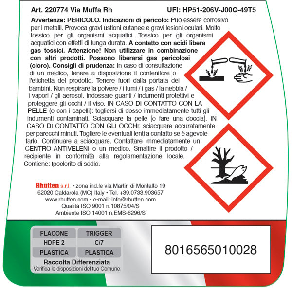 RHUTTEN VIA MUFFA RH RIMUOVI MUFFA DA MURI E PIASTRELLE SPRAY ML750