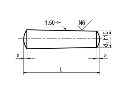 SPINA CONICA RETTIFICATA IN ACCIAIO UNI 7283 D.MM 6X 50