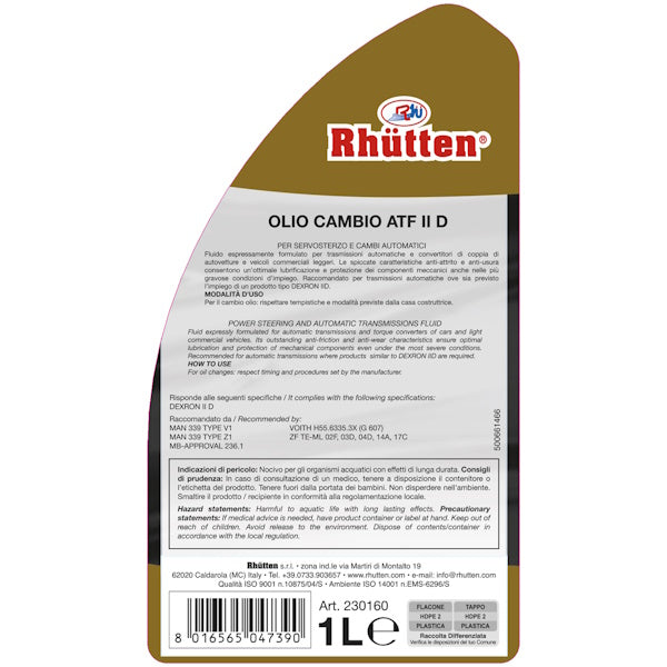 RHUTTEN OLIO CAMBIO-SERVOSTERZO ATF II D FLACONE DA LT1