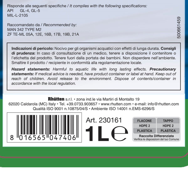 RHUTTEN OLIO PER CAMBI MANUALI GL-4 80W-90 FLACONE DA LT1