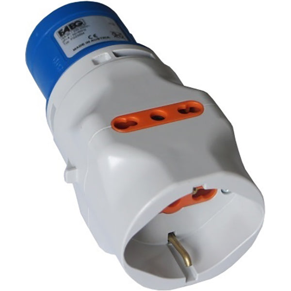 FAEG ADATTATORE TRIPLO SPINA CEE 2P+T 16A PRESA SCHUKO 2 PRESE BIPASSO