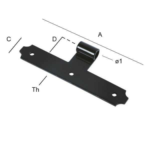OM4 CANTONALE CENTRALE A T PERNO MM180X30X3 D.MM12 PIEGO MM28 NERO