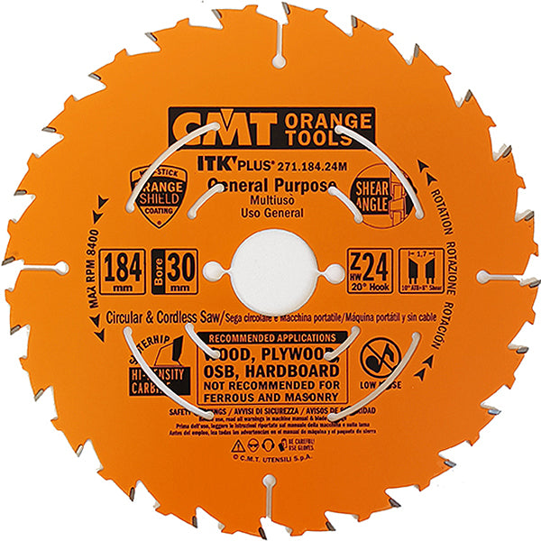 CMT LAMA SOTTILE PER LEGNO LUNGO E TRAVERSO VENA D.MM184X1,7X30 Z 24