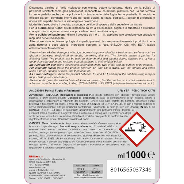 RHUTTEN PULISCI FUGHE NEUTRON SMACCHIA FUGHE MATTONELLE FLACONE LT1