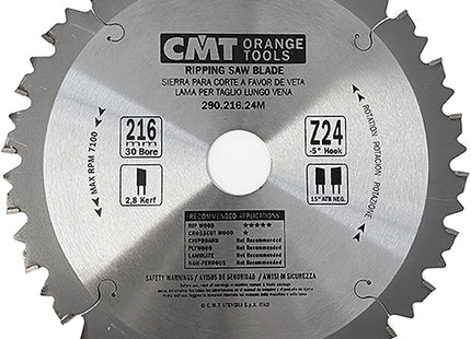 CMT LAMA PER TAGLIO LEGNO LUNGO VENA D.MM216X2,8X30 Z 24