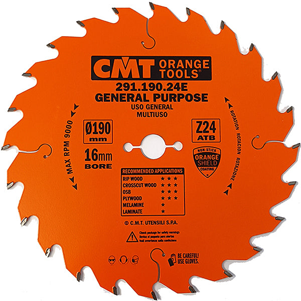 CMT LAMA PER TAGLIO LEGNO LUNGO E TRAVERSO VENA D.MM190X2,6X16 Z 24