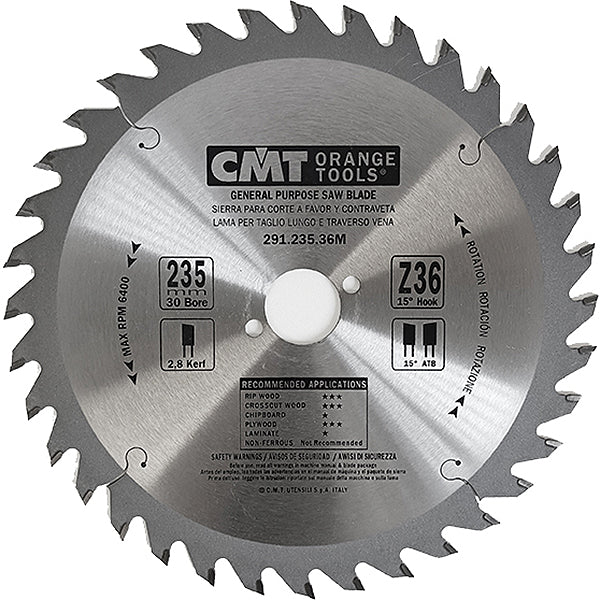 CMT LAMA PER TAGLIO LEGNO LUNGO E TRAVERSO VENA D.MM235X2,8X30 Z 36