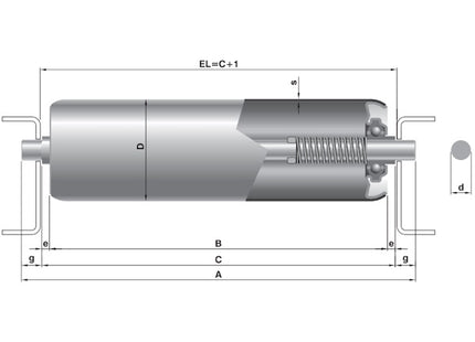 RULMECA RULLO FOLLE IN ACCIAIO PER TRASPORTATORI D.MM40X250 PERNO D.MM 8