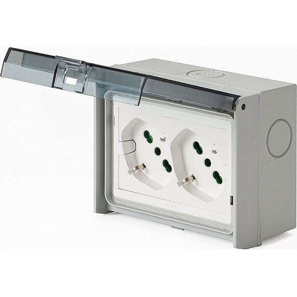 FME MULTIPRESA DA PARETE 2 SCHUKO BIPASSO IN CUSTODIA IP55 3 MODULI